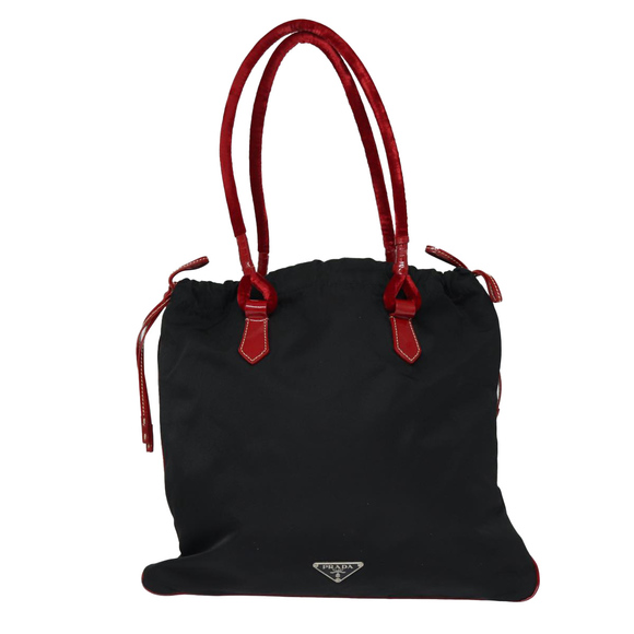 PRADA Tote Bag Nylon Velour Black Red Silver Auth 85714 - Picture 13 of 16